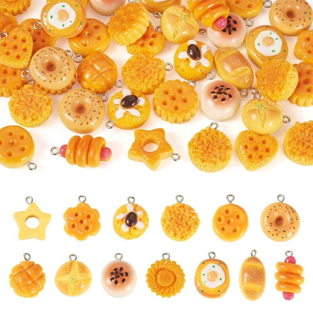 6846 Pandahall 40Pcs Resin Bread Charm 3D Imitation Baking Bread Charms